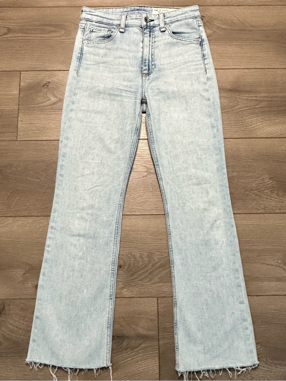 Rag & Bone Nina High Rise Ankle Flare Stretch Frayed Blue Jeans Size 24